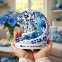 Load image into Gallery viewer, Ohana Begins With Mom - Personalize Your Motherhood Surfing Paradise Acrylic Plaque Shaped Plaques PopCulturePrints
