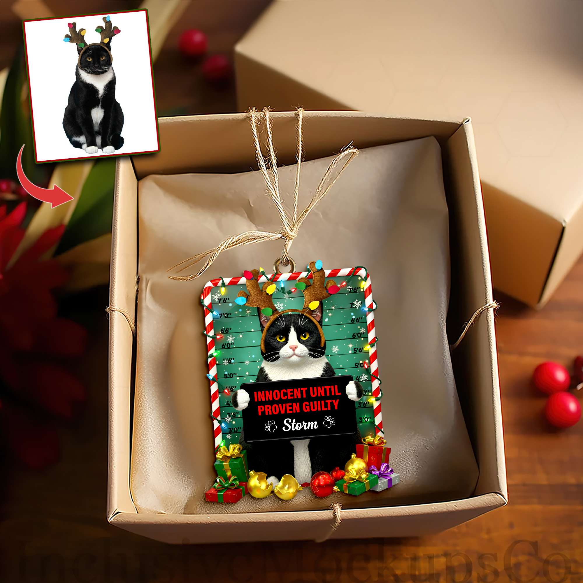 Innocent Until Proven Guilty - Cute Naughty Cat Acrylic Ornament | Personalized Photo Gift for Cat Lovers Ornament PopCulturePrints