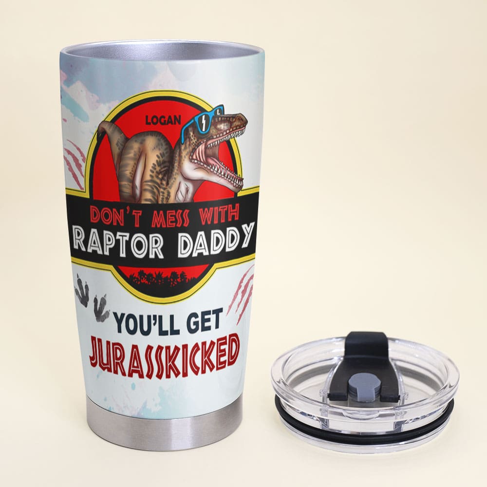 Raptor Daddy Personalized Tumbler - Nutrition Facts Design