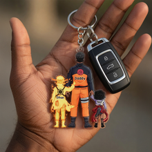 Load image into Gallery viewer, “The Strongest Bonds Unite” - Warrior Father &amp; Mini Ninja Keychain - Personalized Gift for Dad, Grandpa, and More Keychains PopCulturePrints
