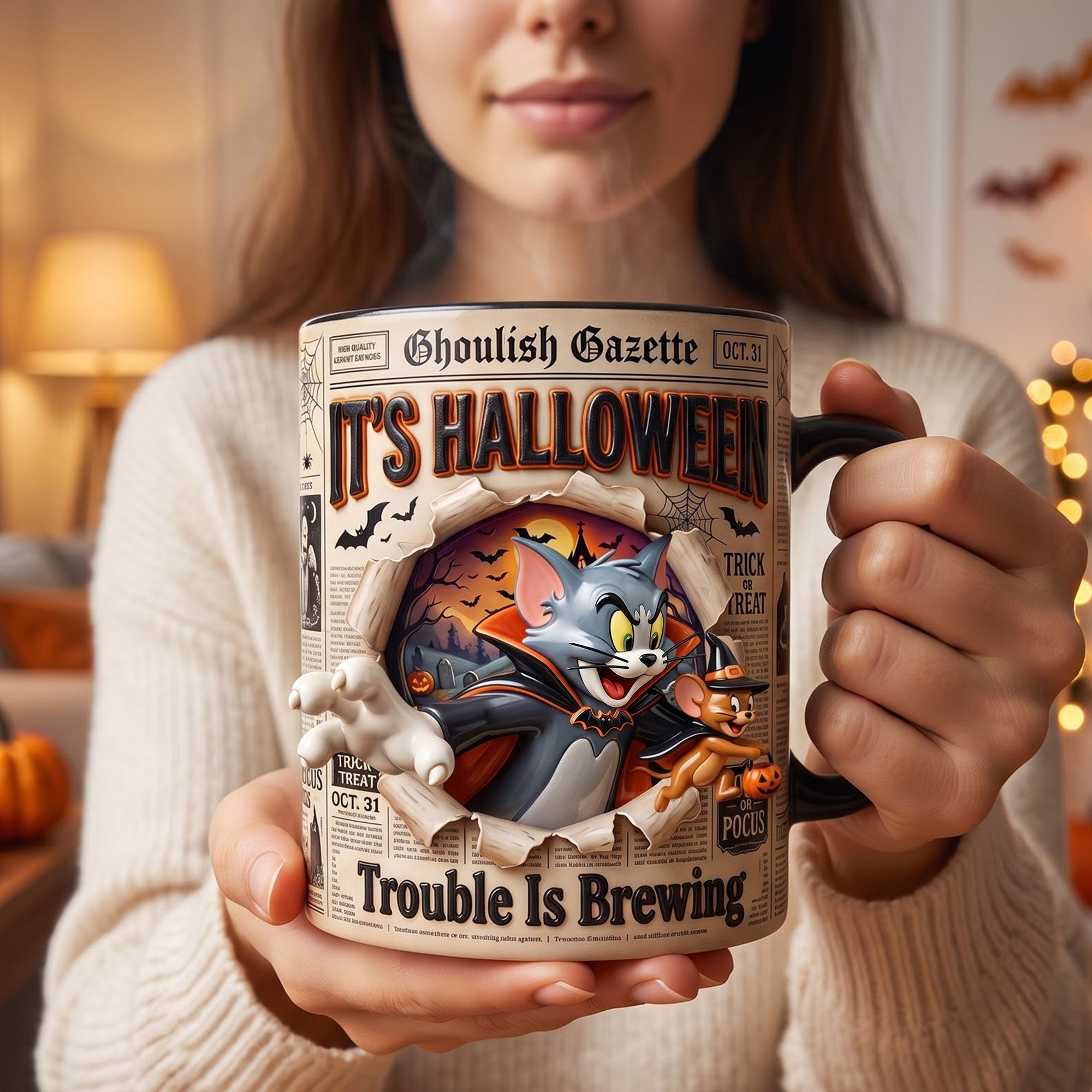 “It’s Halloween! Trouble Is Brewing” - Personalized Halloween Coffee Mug - Perfect Gift for Friends, Family, and Halloween Lovers Coffee Mug PopCulturePrints