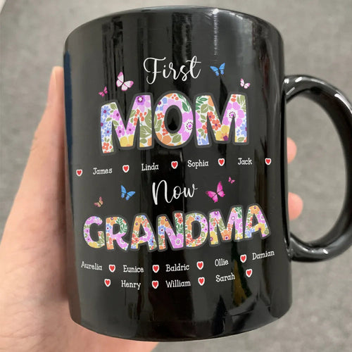 First Mom Now Grandma - Custom Personalized Mug with Butterfly Flower Design Mug PopCulturePrints
