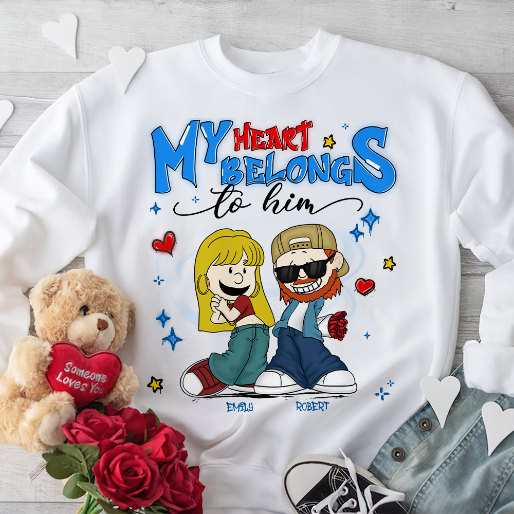 Personalized Y2K Style Couple Hoodie – My Heart Belongs to Him Shirts PopCulturePrints