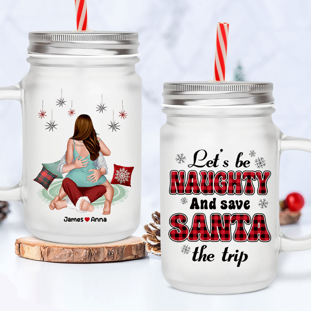 Personalized Naughty Christmas Couple Jar - Fun Holiday Gift for Valentine's Day Gifts Drink Jar PopCulturePrints