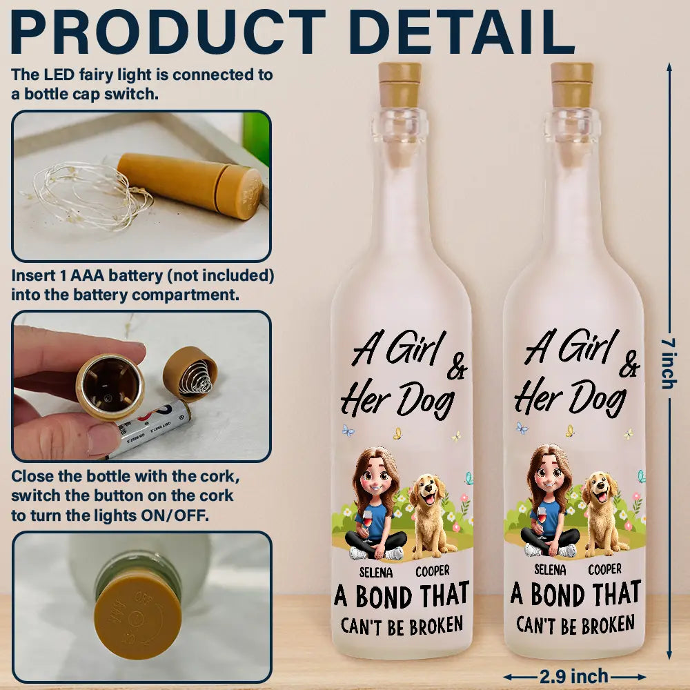 A Girl And Her Dog - A Bond That Can't Be Broken - Personalized Bottle Light for Pet Lovers Bottle Light PopCulturePrints