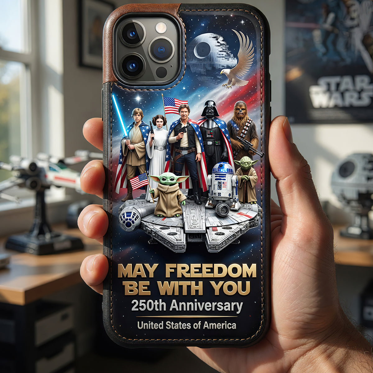 “May Freedom Be With You” - Personalized 250th Anniversary Patriotic Phone Case - Unique Gift for Star Wars Fans and American History Buffs Phone Case PopCulturePrints