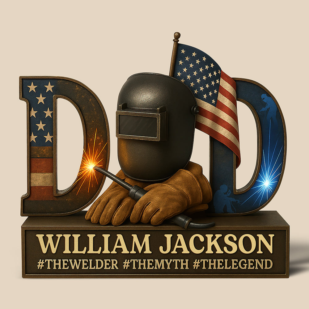 “A True Artisan, Just Like Dad” - Personalized American Welder Acrylic Plaque - Gift for Dad, Grandpa, and More Shaped Plaques PopCulturePrints
