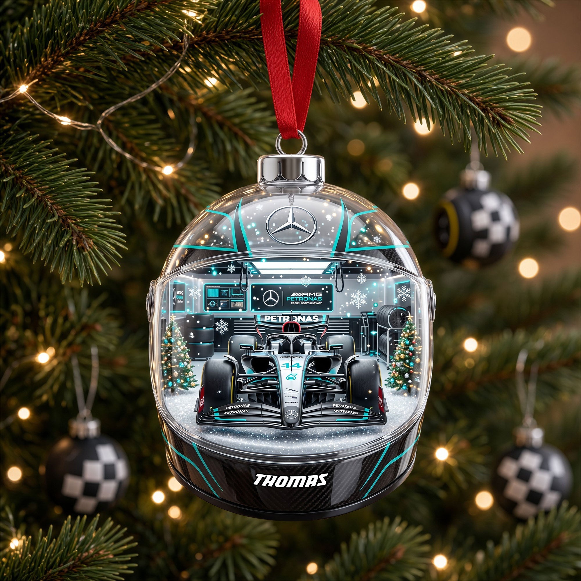 “Race Into the Holidays!” - Personalized Legend Teams Acrylic Ornament - Custom Gift for Motorsport Enthusiasts