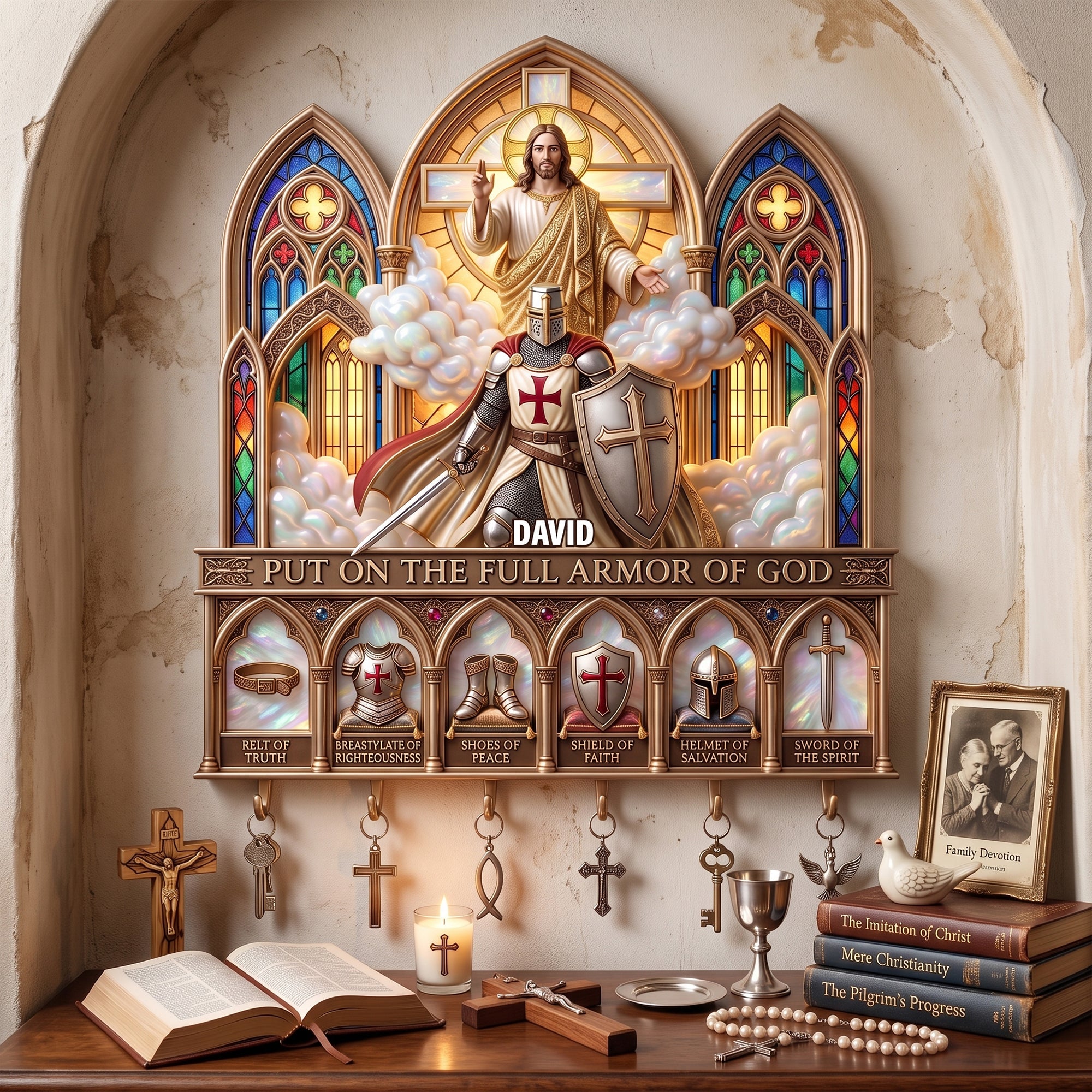 Full Armor Of God Acrylic Key Hanger- Personalized Christian Gifts 01palu140726 Key Hanger PopCulturePrints