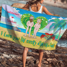Load image into Gallery viewer, Personalized Magical Couple Wood Sign Beach Towel PopCulturePrints
