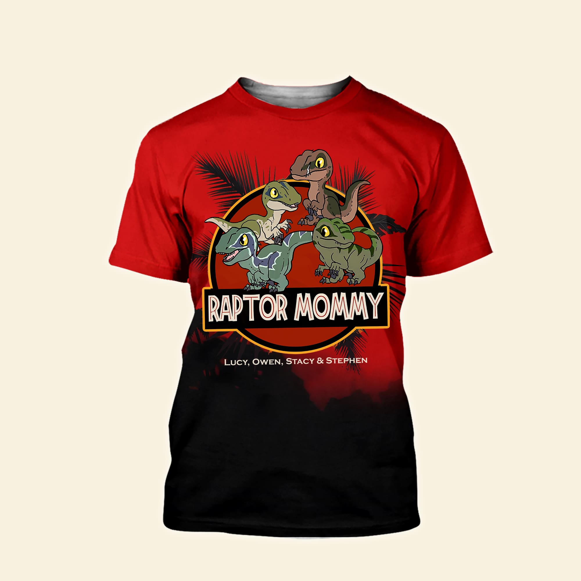 Personalized Dinosaur Mom Shirt - Raptor Family Gift for Mother's Day AOP Products PopCulturePrints