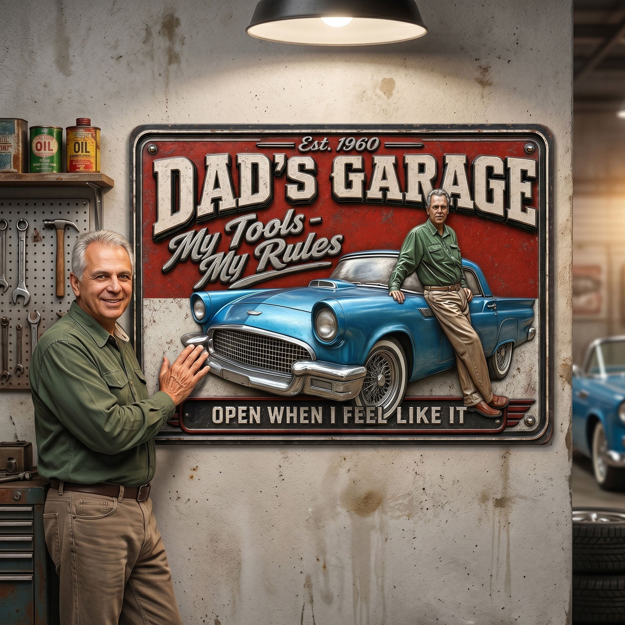 "Papa’s Garage - My Tools, My Rules!" - Personalized Retro Car Garage Metal Sign - Gift for Dad, Grandpa, and Car Lovers Metal Signs PopCulturePrints