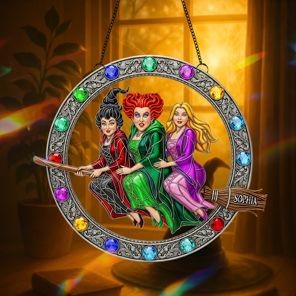 "Fly High with Magic!" - Enchanted Witches Trio Suncatcher - Personalized Gift for Witch Lovers Ornament PopCulturePrints