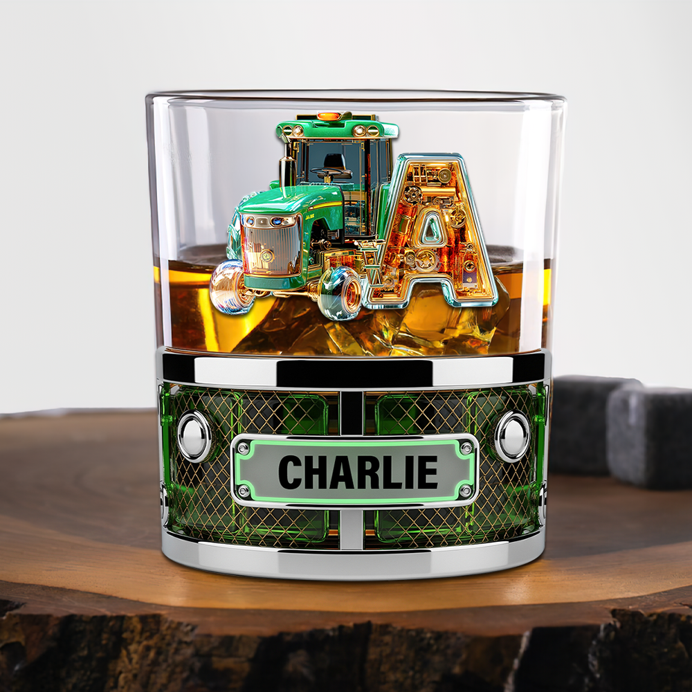 "Personalized Rustic Tractor Glass – Ideal Gift for Tractor Enthusiasts!" Whiskey Glass PopCulturePrints