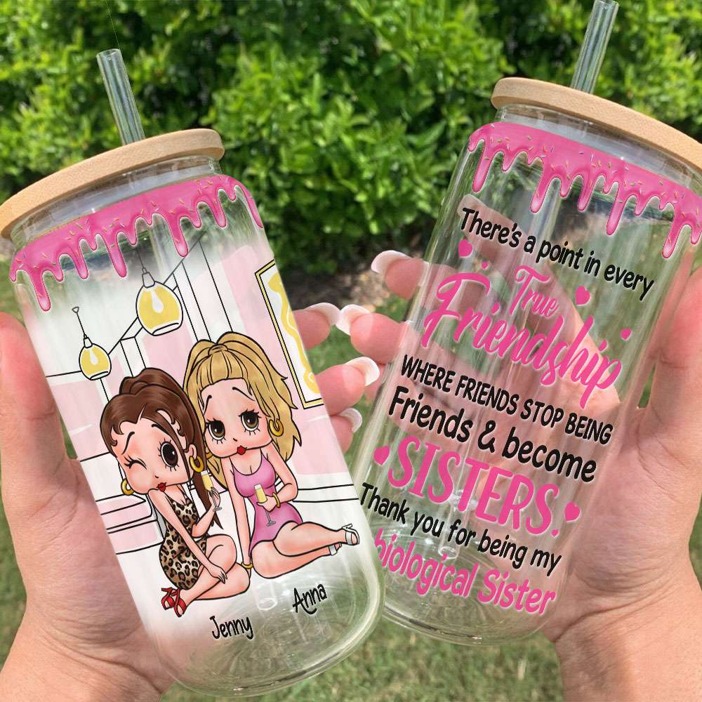 Personalized Friendship Glass Can - Unbiological Sister Gift Glass Can PopCulturePrints