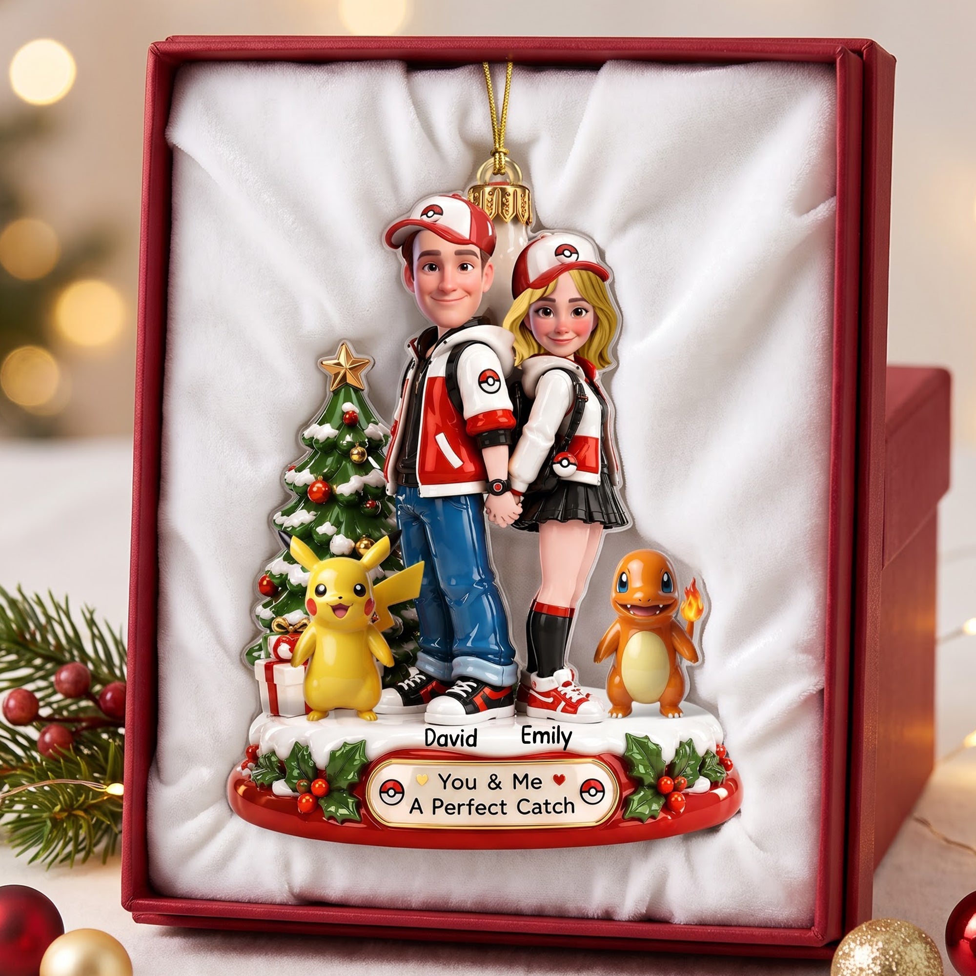 You & Me: A Perfect Match - Personalized Acrylic Ornament for Couples