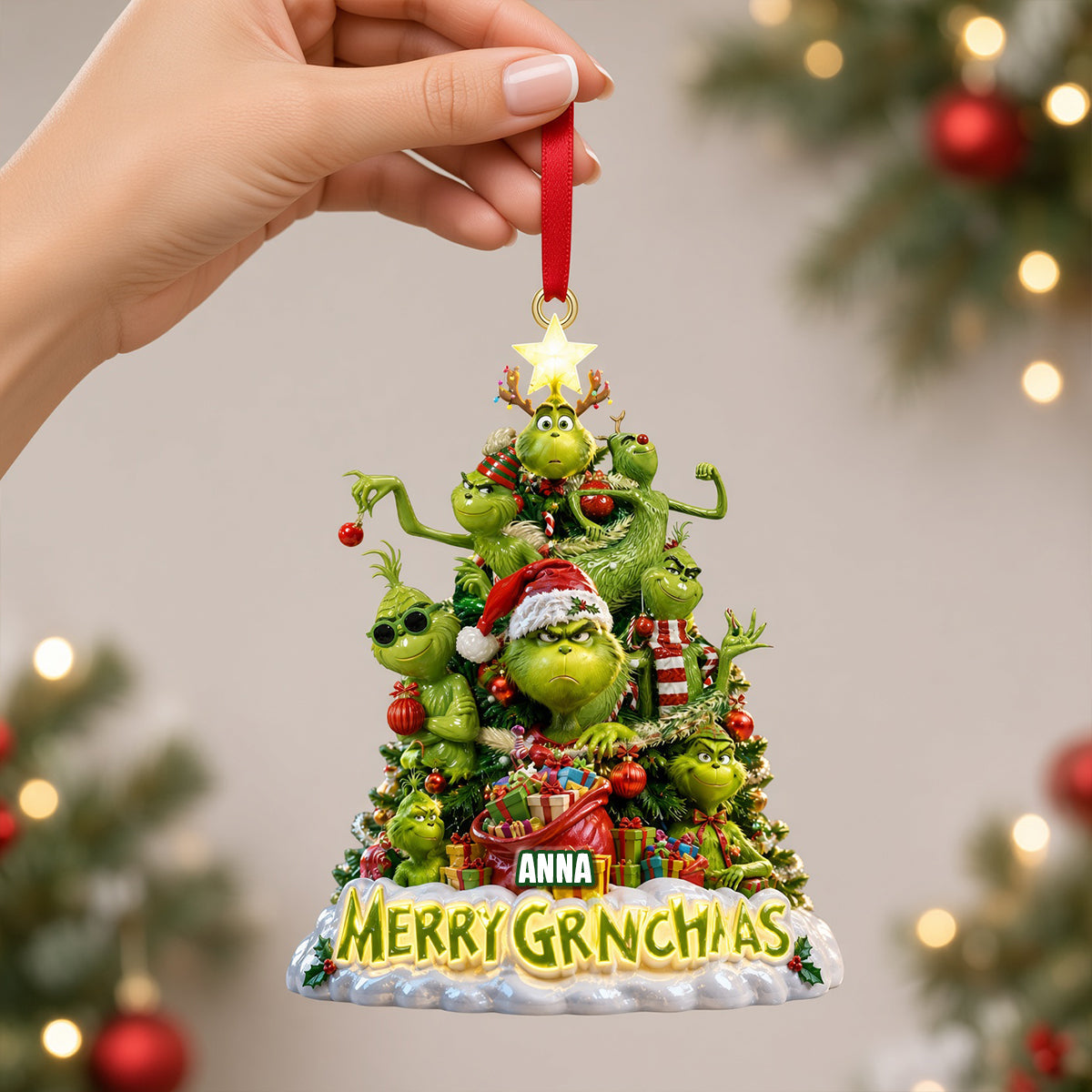 "Celebrate with the Grinch!" - Funny Christmas Tree Ornament, Personalized Gift for Everyone