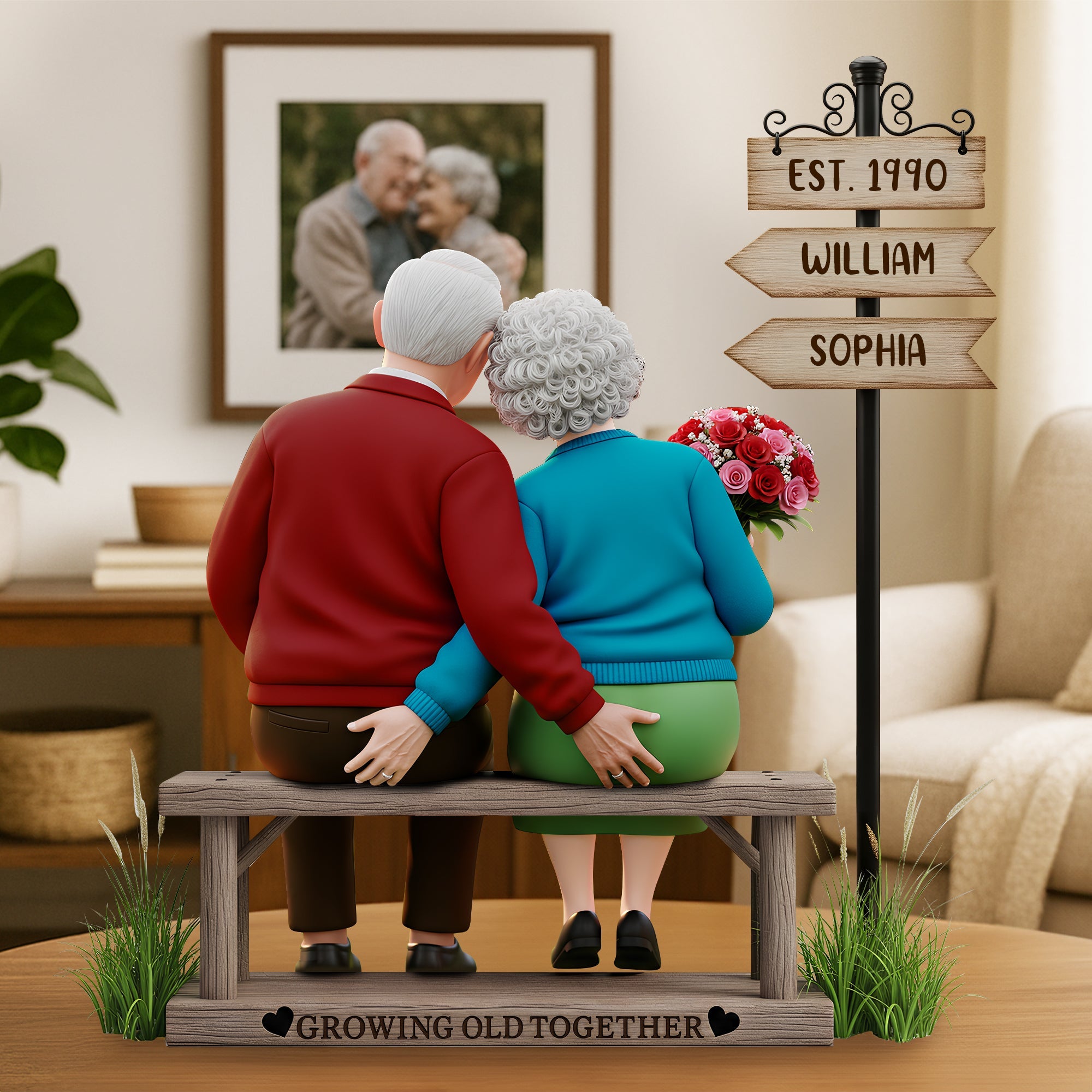 Growing Old Together - Funny Old Couple Acrylic Plaque - Personalized Gift for Couples Shaped Plaques PopCulturePrints