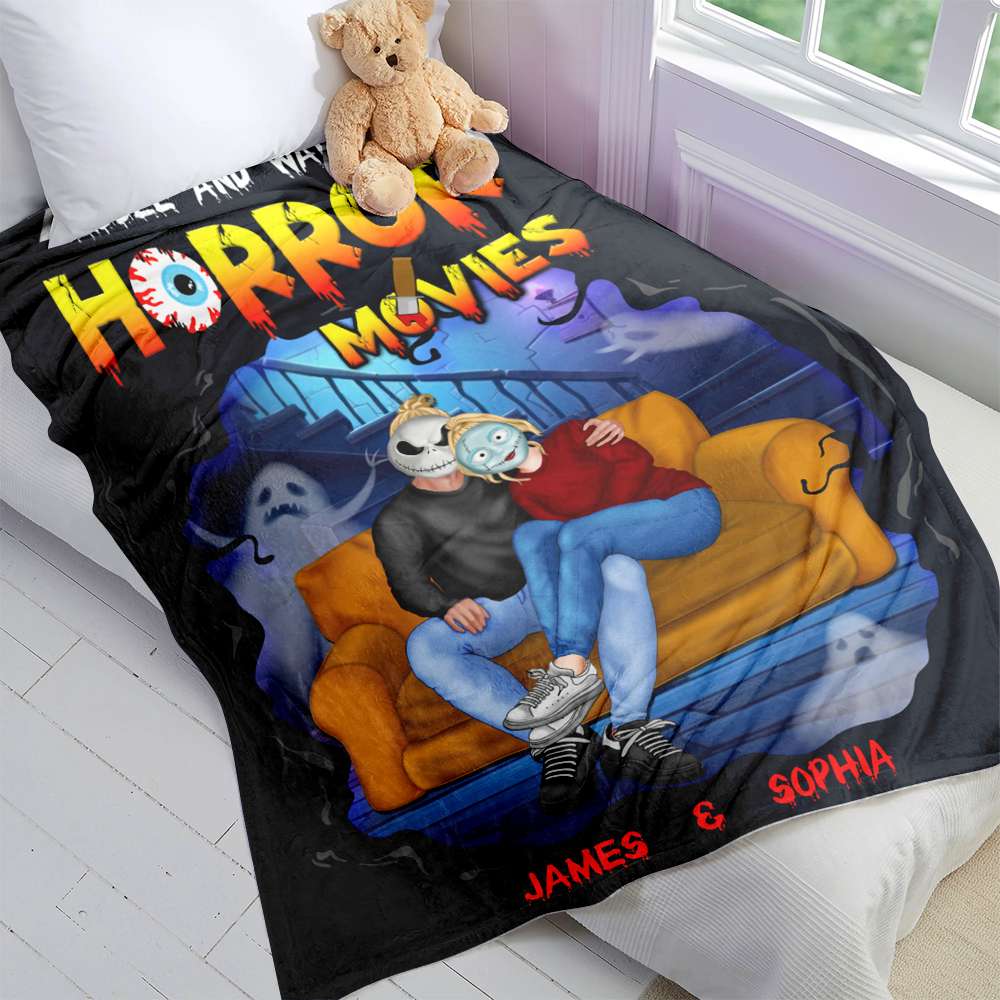 Personalized Horror Movie Night Blanket for Couples Blanket PopCulturePrints