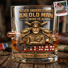 Load image into Gallery viewer, Never Underestimate An Old Man Who Is A Veteran - Personalized Bullet Glass Glass PopCulturePrints

