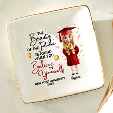 Load image into Gallery viewer, The Beauty of the Future is Found When You Believe in Yourself - Personalized Ring Dish - Gifts for Mom, Grandma, and Graduates Ring Dish PopCulturePrints
