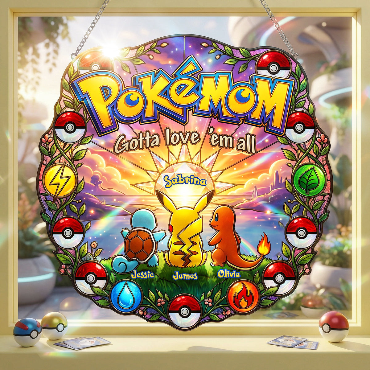 Gotta Love 'Em All - Custom Adventure Mom's Love Suncatcher - Perfect Gift for Moms Ornament PopCulturePrints