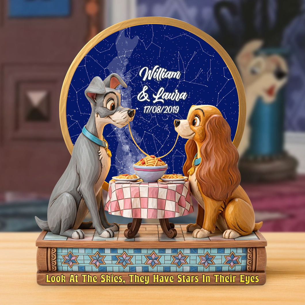 Look At The Skies, They Have Stars In Their Eyes - Cartoon Dog Couple Plaque, Personalized Gift for Couples Shaped Plaques PopCulturePrints