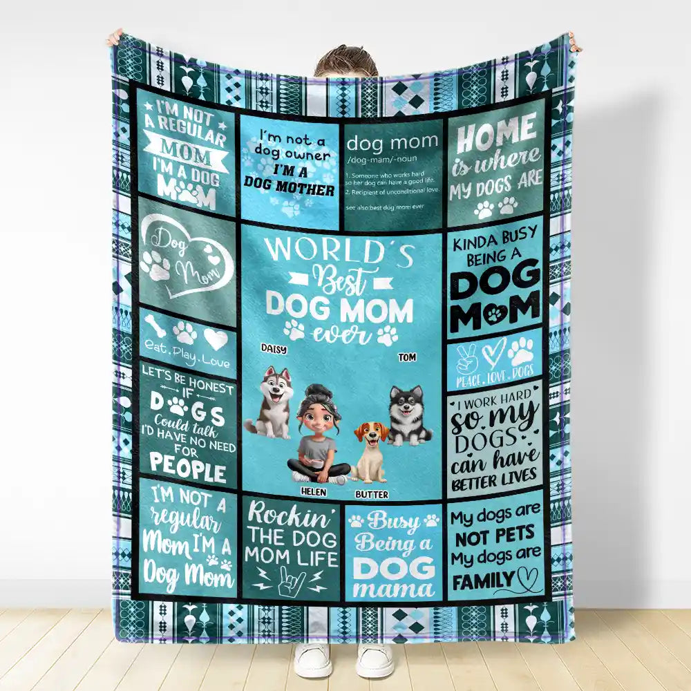 World's Best Dog Mom Ever - Personalized 3D Effect Fleece Blanket | Unique Gift for Dog Lovers, Moms, and Grandmas Fleece Blanket PopCulturePrints