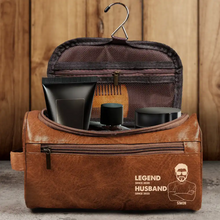 Load image into Gallery viewer, Legendary Husband &amp; Dad - Personalized Leather Toiletry Bag Leather Toiletry Bag PopCulturePrints
