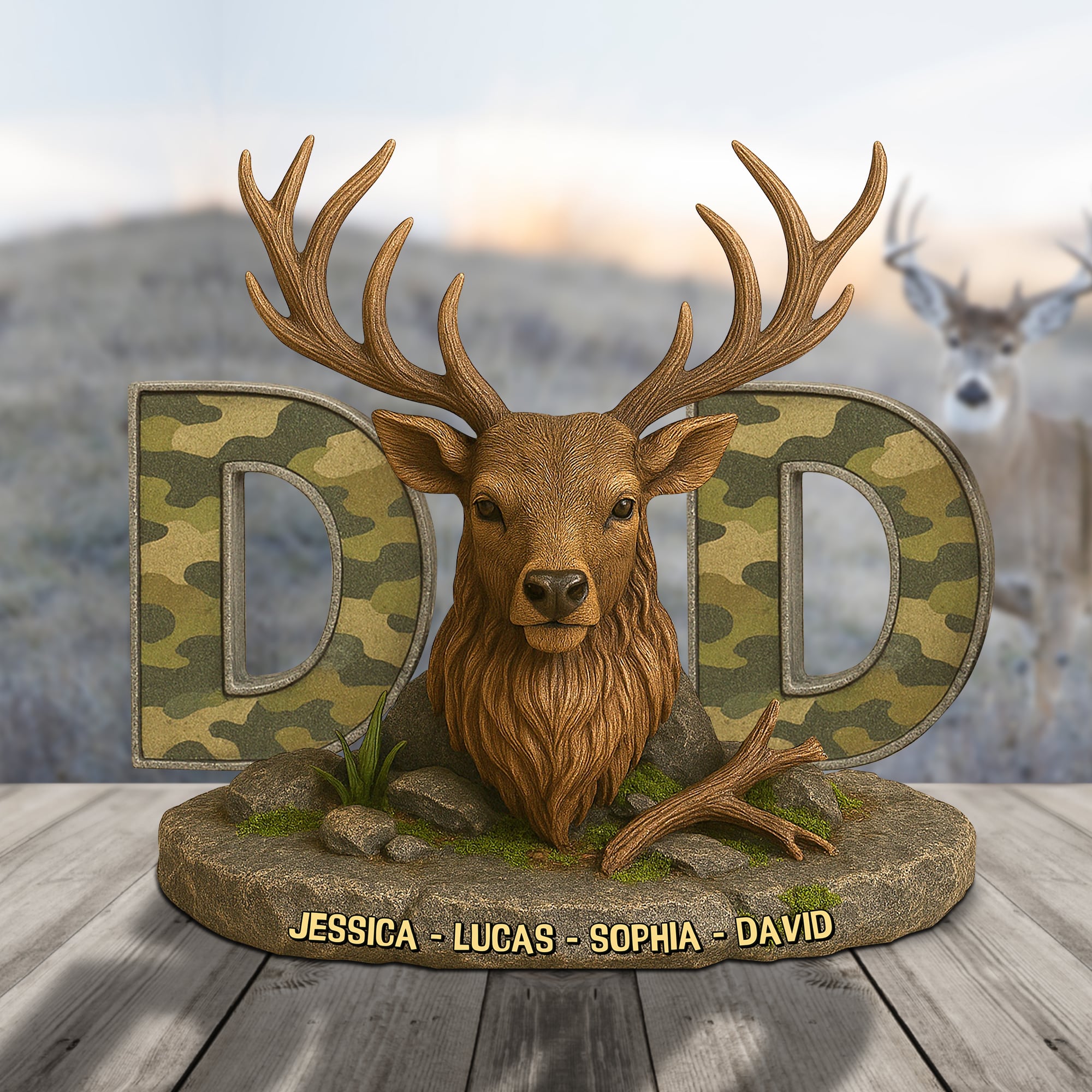 "A Unique Tribute to Your Loved Ones - Personalized Hunting Deer Plaque Gift for Dad, Grandpa, Hunters" Shaped Plaques PopCulturePrints