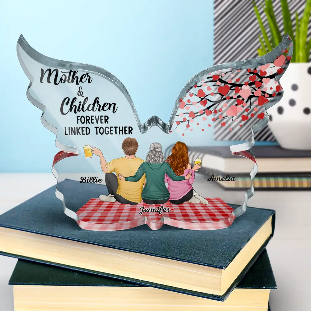 Mother & Children Forever Linked Together - Personalized Butterfly Shaped Acrylic Plaque | Customized Gift for Mom, Grandma & More Acrylic Plaque PopCulturePrints