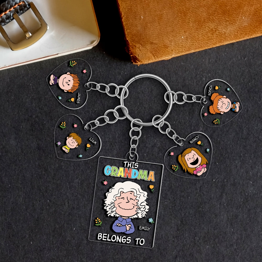 Personalized Grandma Keychain with Cartoon Charms - Customizable Family Names