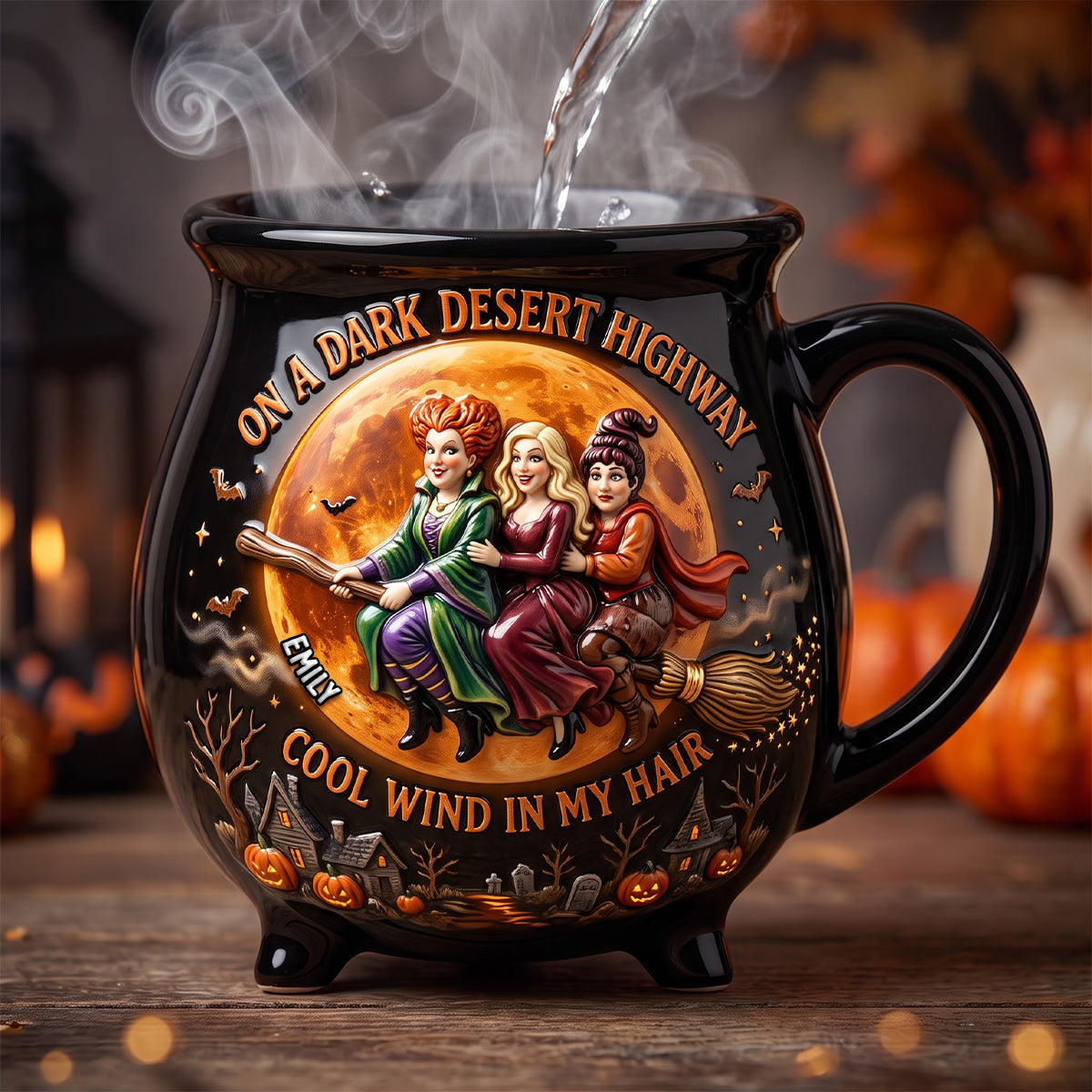 “On a Dark Desert Highway” - Macabre Spell Sisters Cauldron Mug - Personalized Gifts for Halloween