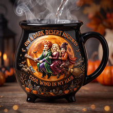 Load image into Gallery viewer, “On a Dark Desert Highway” - Macabre Spell Sisters Cauldron Mug - Personalized Gifts for Halloween
