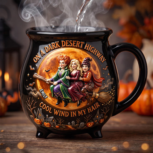 “On a Dark Desert Highway” - Macabre Spell Sisters Cauldron Mug - Personalized Gifts for Halloween Cauldron Mug PopCulturePrints