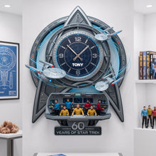 Load image into Gallery viewer, “Time Flies Through Space” - 60 Years Of Cosmic Voyage Wall Clock - Personalized Gift for Star Trek Fans
