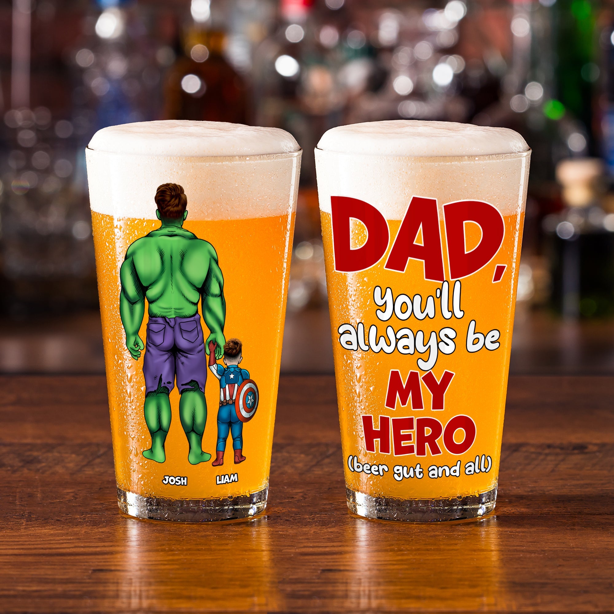 Personalized Superhero Beer Glass for Dad - Father's Day Gift Beer Glasses PopCulturePrints