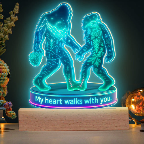My Heart Walks with You - Bigfoot Couple LED Light - Personalized Gift for Couples Led Night Light PopCulturePrints