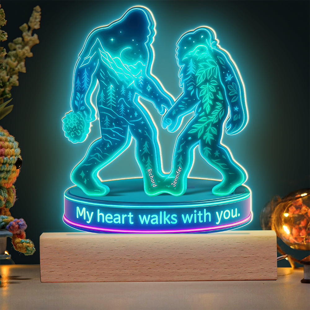 My Heart Walks with You - Bigfoot Couple LED Light - Personalized Gift for Couples Led Night Light PopCulturePrints