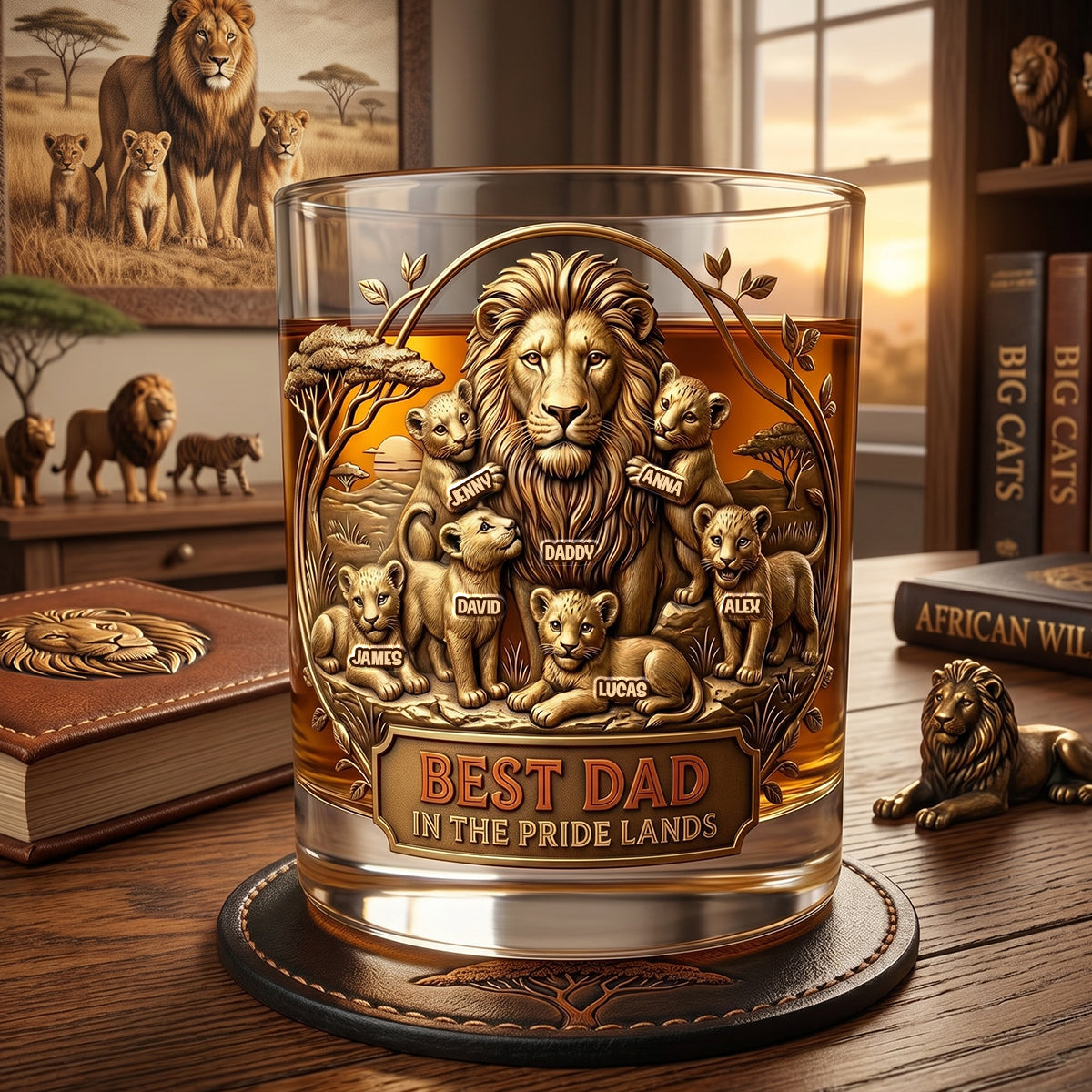 Best Dad In The Pride Lands - Personalized Father's Day Gifts - Custom Gift for Dad and Grandpa Glass PopCulturePrints