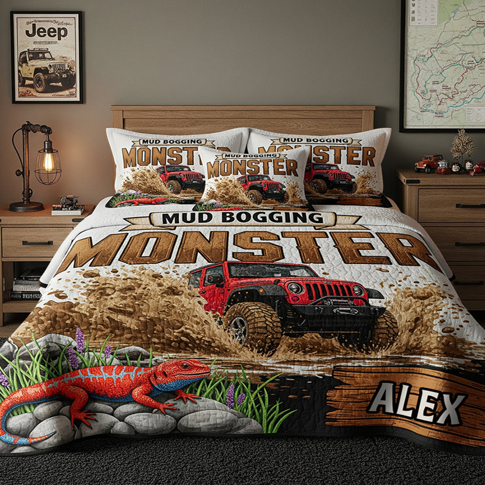 “Unleash the Adventure!” - Mud Bogging Quilt Bedding Set - Personalized Gift for Off-Road Lovers Bedding Set PopCulturePrints