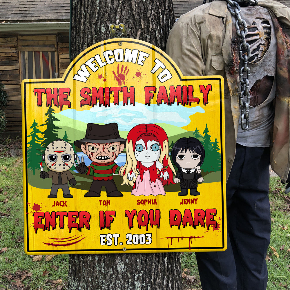 Personalized Horror Family Welcome Sign - Enter If You Dare Wood Sign PopCulturePrints