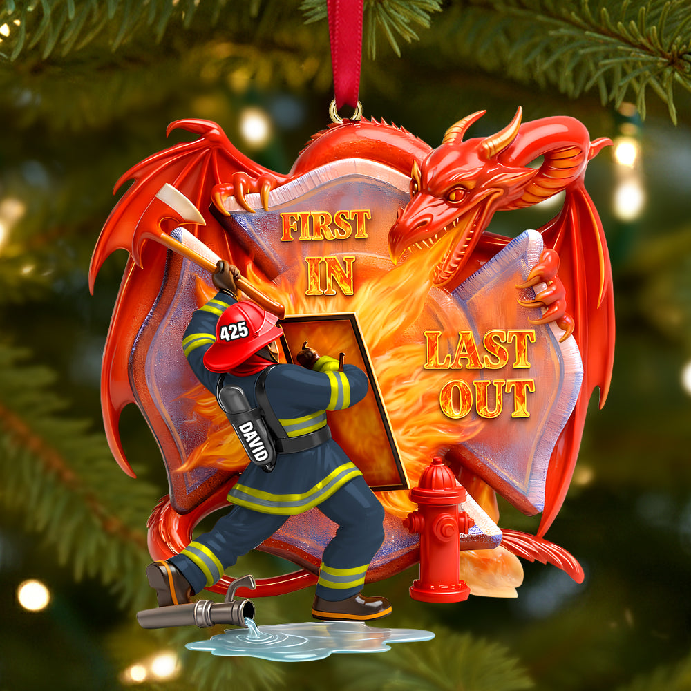 Firefighting with Dragon Acrylic Ornament - Personalized Gift for Firefighters Ornament PopCulturePrints