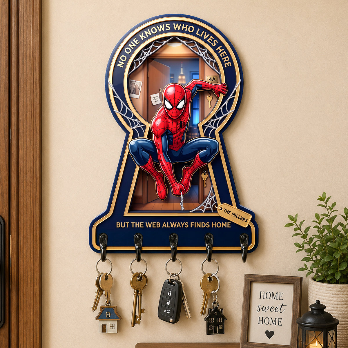 “No One Knows Who Lives Here” - Masked Hero Acrylic Key Hanger - Personalized Gift for Family
