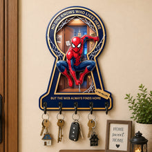 Load image into Gallery viewer, “No One Knows Who Lives Here” - Masked Hero Acrylic Key Hanger - Personalized Gift for Family
