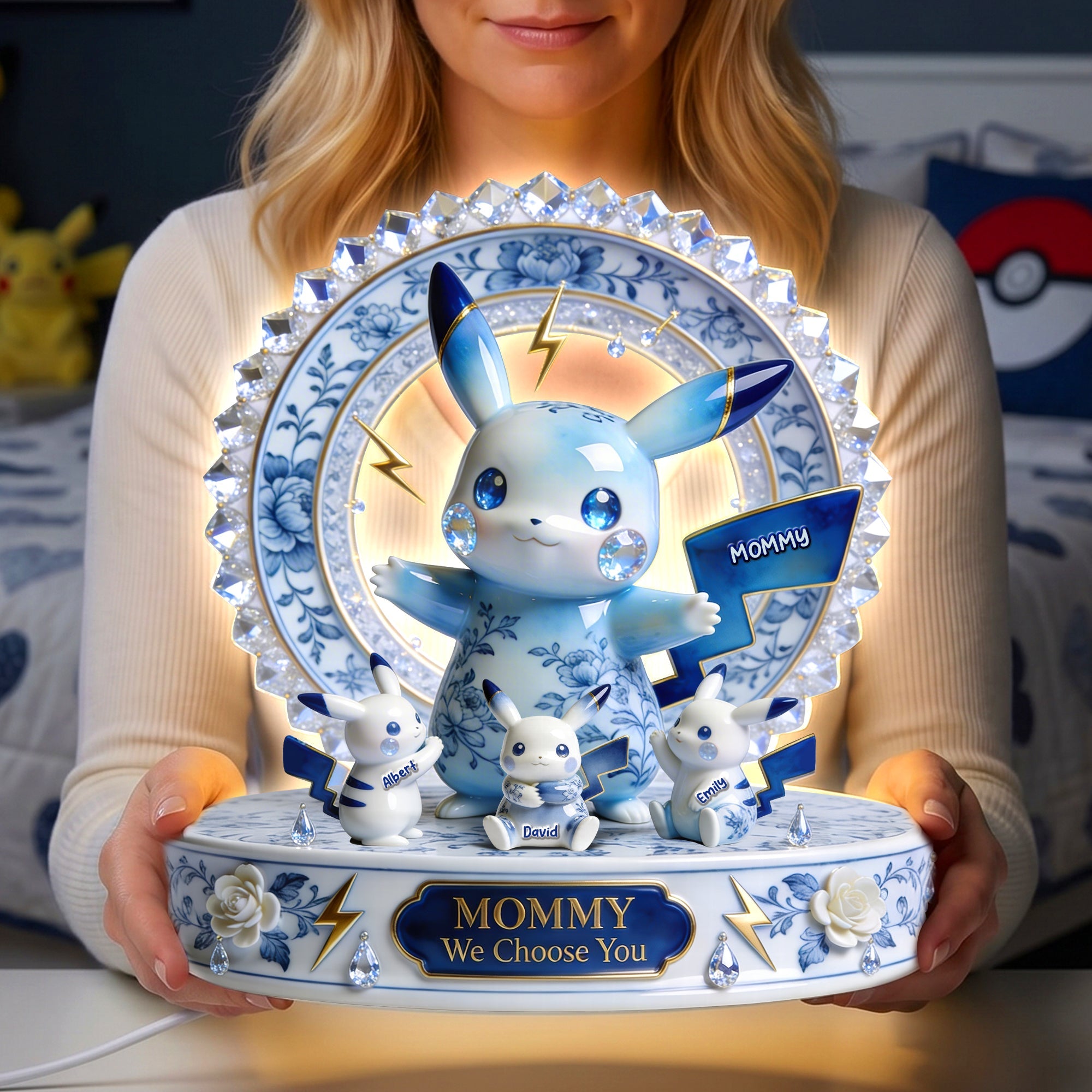 "Mommy, We Choose You!" - Elemental Creatures Toile de Jouy Shape Acrylic Light Box - Personalized Gift for Mom and Grandma Light Box PopCulturePrints