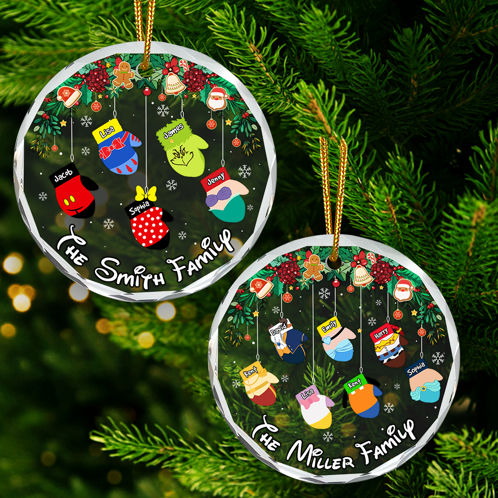 Personalized Family Christmas Ornament - Festive Mittens Design Ornament PopCulturePrints