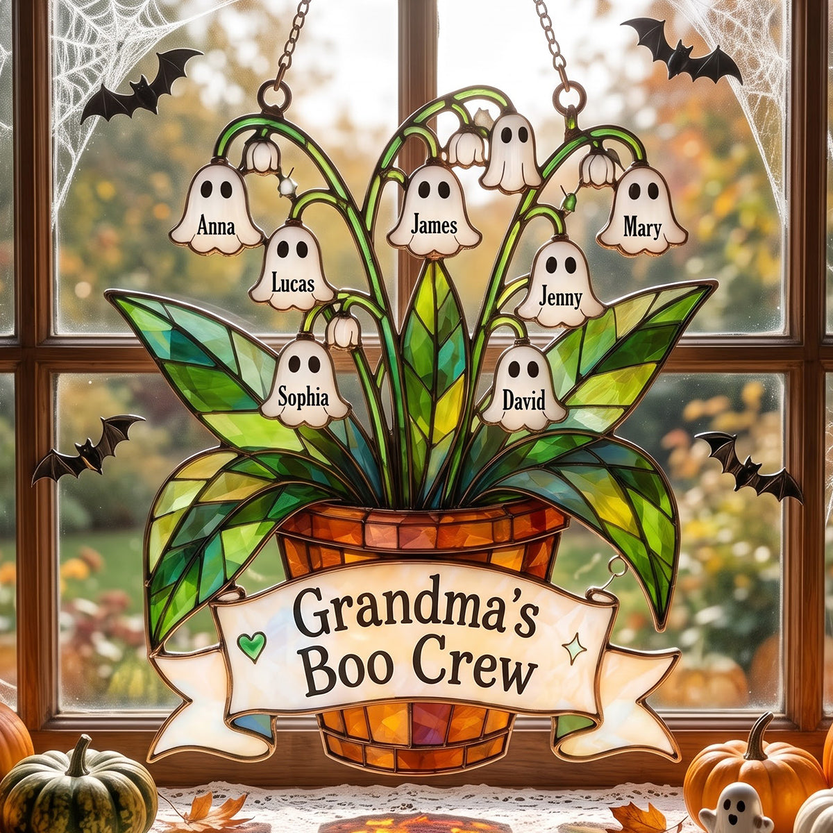 “Bring a Smile with Ghost Grandma’s Boo Crew!” - Personalized Suncatcher Ornament, Custom Gift for Grandma, Mothers, Aunts, and Family
