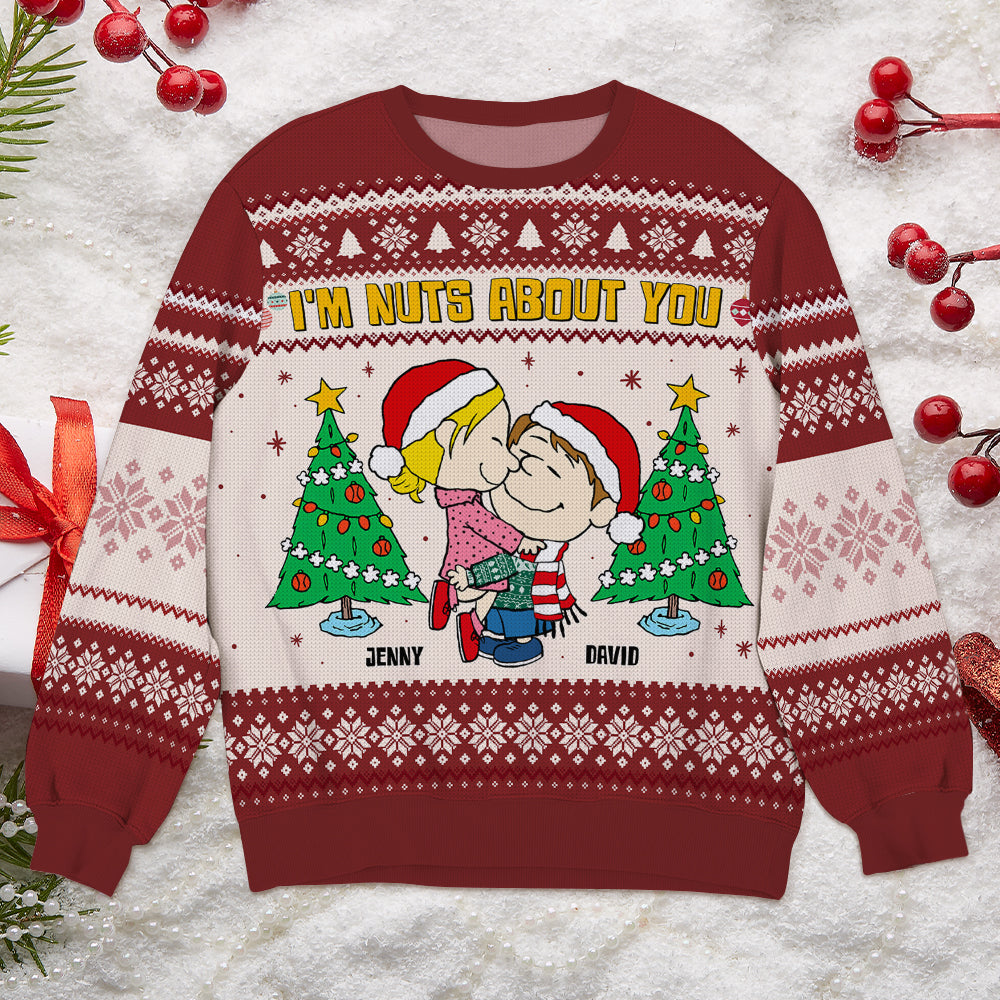 Personalized Christmas Ugly Sweater for Couples - 'I'm Nuts About You'