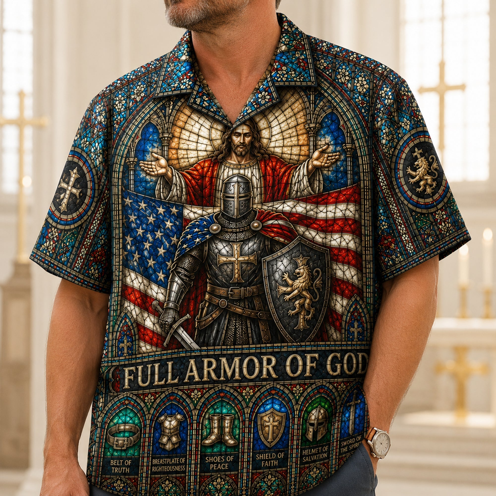 “Be Strong in the Lord” - Full Armor Of God Hawaiian Shirt - Personalized Gifts For Christian Hawaiian Shirts PopCulturePrints